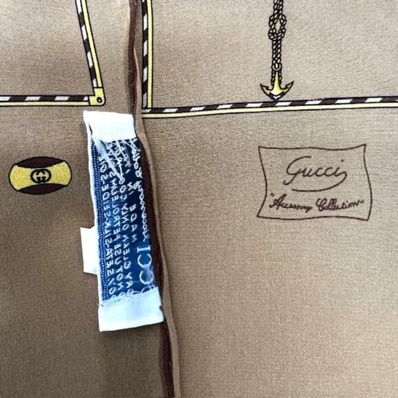 VGT  GUCCI Collection Scarf 00% Silk Satin 48"x  10 " Brown  Olive HandRoll (35) - Picture 7 of 12